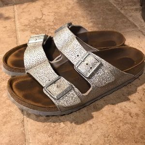 RESERVED!! Gently used silver Birkenstocks